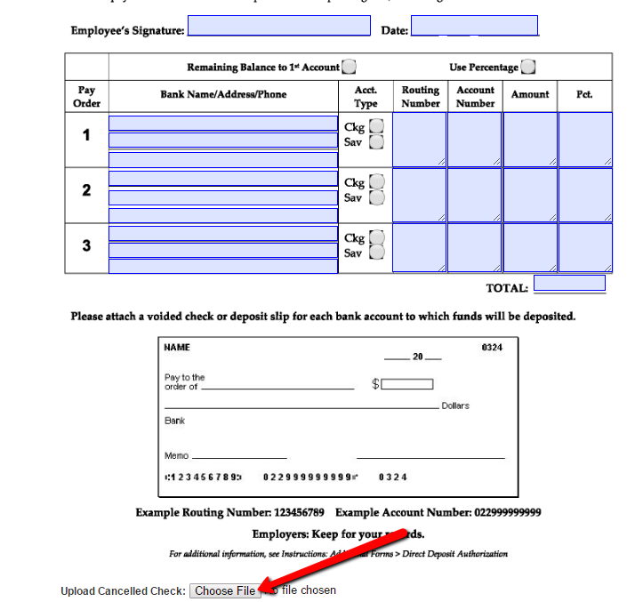 Request a Voided Check in a Direct Deposit Form (ApplicantStack)